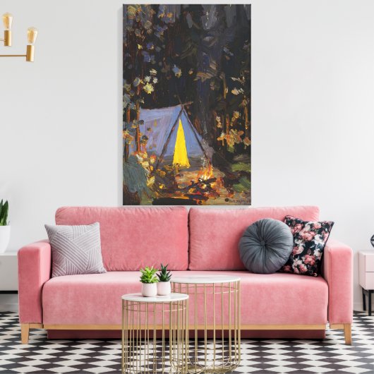 Tom Thomson - Kampvuur 1916 Canvas Afdruk (Insitu (Woonkamer))