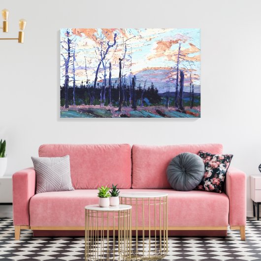 Tom Thomson - VERBRAND LAND BIJ ZONSONDERGANG 1915 Canvas Afdruk (Insitu (Woonkamer))