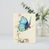 Tom Thumb Hittseert een Ride op een blauwe vlinder Briefkaart (Staand voorkant)