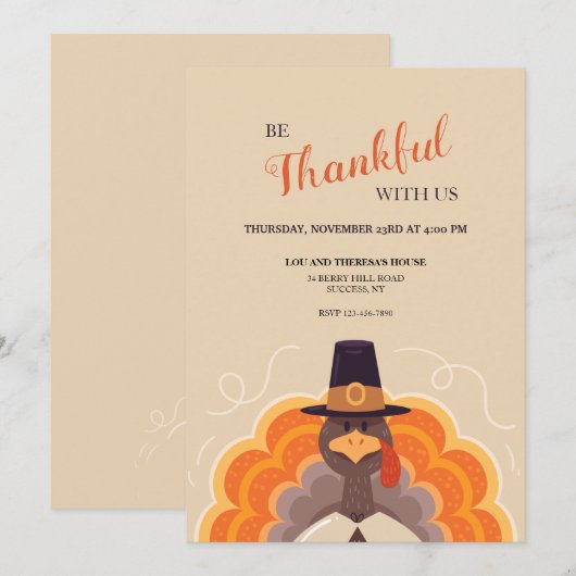 Tom Turkey Thanksgiving Invitation Kaart (Voorkant / Achterkant)