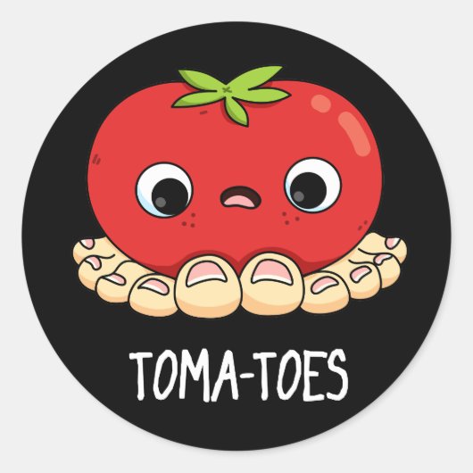 Toma-tenen Funny Tomato met Toes Pun Dark BG Ronde Sticker (Voorkant)