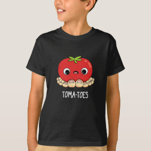 Toma-tenen Funny Tomato met Toes Pun Dark BG T-shirt