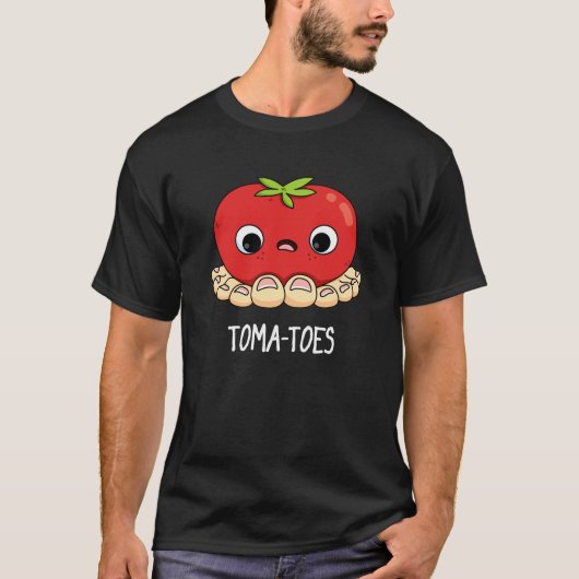 Toma-tenen Funny Tomato met Toes Pun Dark BG T-shirt (Voorkant)