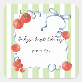 Tomaat babyshower Baby's eerste bibliotheek Vierkante Sticker