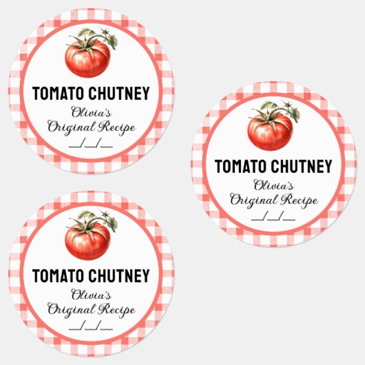 Tomaat Chutney bliklabel met geruit ontwerp Labels (Groep)