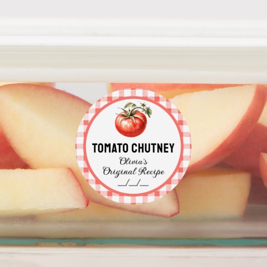 Tomaat Chutney bliklabel met geruit ontwerp Labels (Aangebracht)