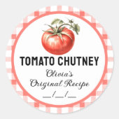 Tomaat Chutney bliklabel met geruit ontwerp Ronde Sticker (Voorkant)