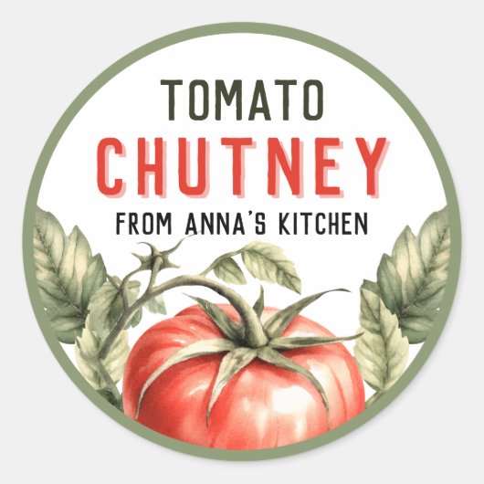 Tomaat Chutney Inmaaklabel waterverf tomaat Ronde Sticker (Voorkant)