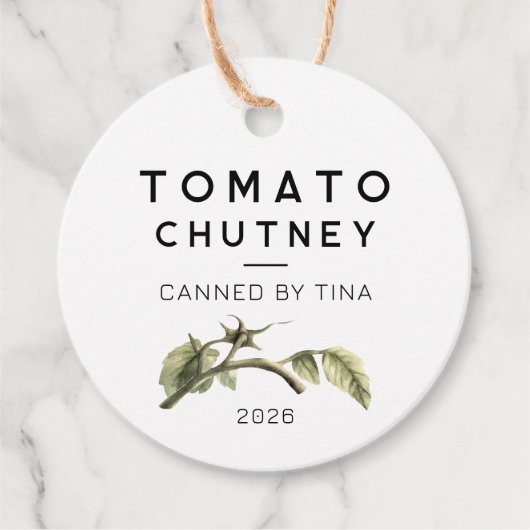 Tomaat Chutney label met aquarel tomatenblad (Voorkant)