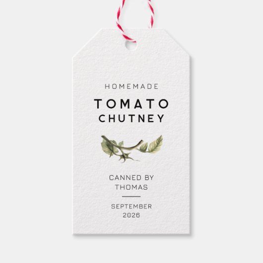 Tomaat Chutney label met aquarel tomatenblad Cadeaulabel (Voorkant)