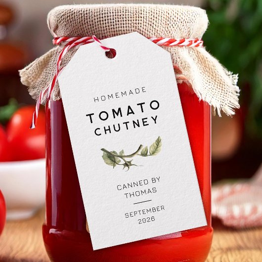 Tomaat Chutney label met aquarel tomatenblad Cadeaulabel
