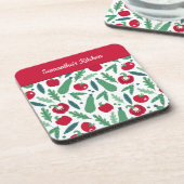 Tomaat en komkommer Vegetable Pattern met naam Red Bier Onderzetter (Linkerzijde)