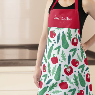 Tomaat en komkommer Vegetable Pattern met naam Red Schort