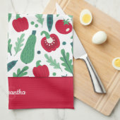 Tomaat en komkommer Vegetable Pattern met naam Red Theedoek (Quarter Fold)
