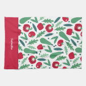 Tomaat en komkommer Vegetable Pattern met naam Red Theedoek (Horizontaal)