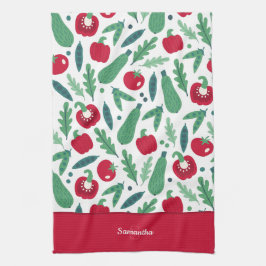 Tomaat en komkommer Vegetable Pattern met naam Red Theedoek