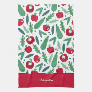 Tomaat en komkommer Vegetable Pattern met naam Red Theedoek