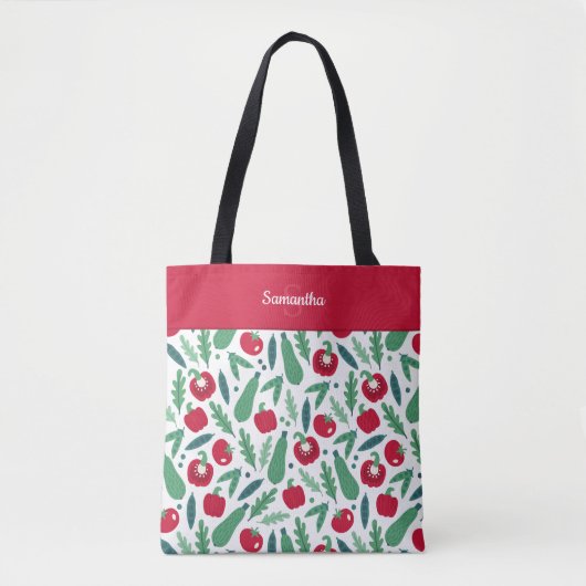 Tomaat en komkommer Vegetable Pattern met naam Red Tote Bag (Voorkant)