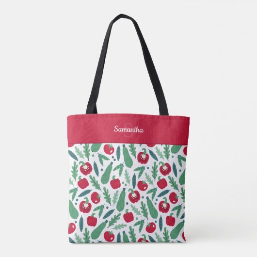 Tomaat en komkommer Vegetable Pattern met naam Red Tote Bag (Achterkant)