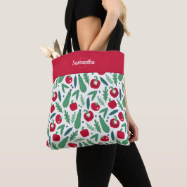 Tomaat en komkommer Vegetable Pattern met naam Red Tote Bag