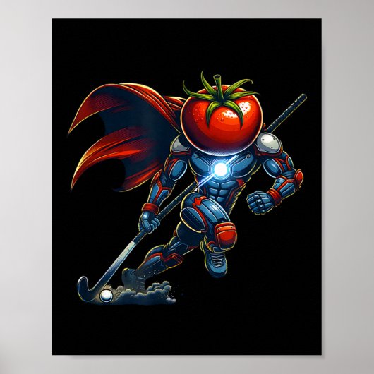 Tomaat Hoofd Superheld Veldhockey Cyborg Held Poster (Voorkant)