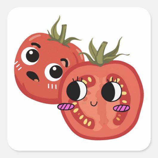 Tomaat in ontzag  vierkante sticker (Voorkant)