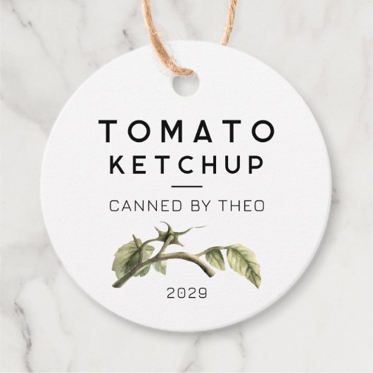 Tomaat Ketchup label met aquarel tomatenblad (Voorkant)