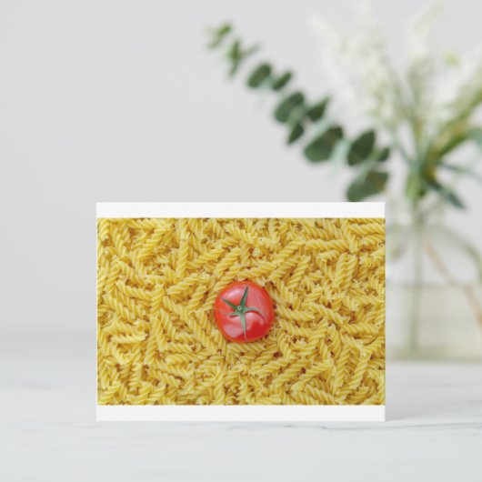 Tomaat met fusilli pasta briefkaart (Staand voorkant)