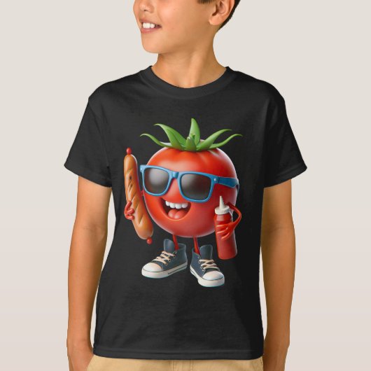 Tomaat met ketchup en worst t-shirt (Voorkant)