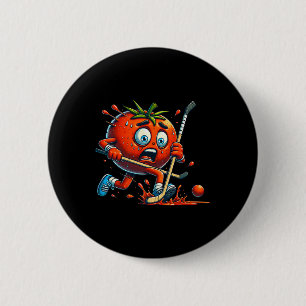 Tomaat Paniek Hockey Cartoon Grappige Rink Jacht  Ronde Button 5,7 Cm