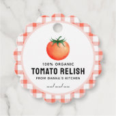 Tomaat Relish met tomaat en geruit patroon Bedankjes Labels (Voorkant)