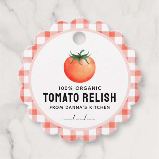 Tomaat Relish met tomaat en geruit patroon Bedankjes Labels (Voorkant)