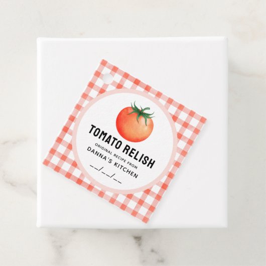 Tomaat Relish met tomaat en geruit patroon Bedankjes Labels (In situ)