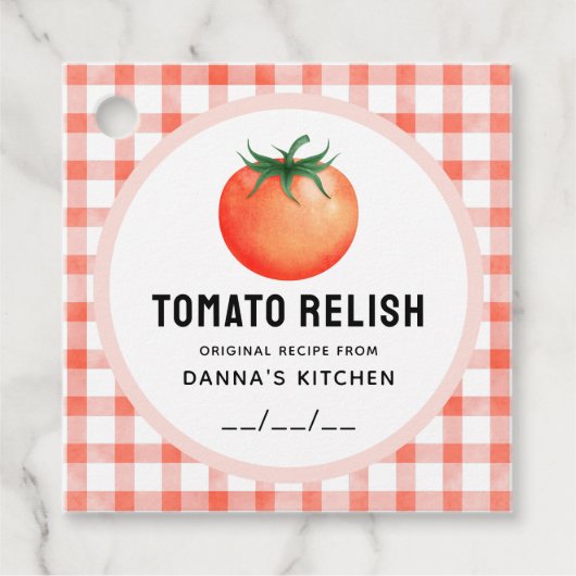Tomaat Relish met tomaat en geruit patroon Bedankjes Labels (Voorkant)