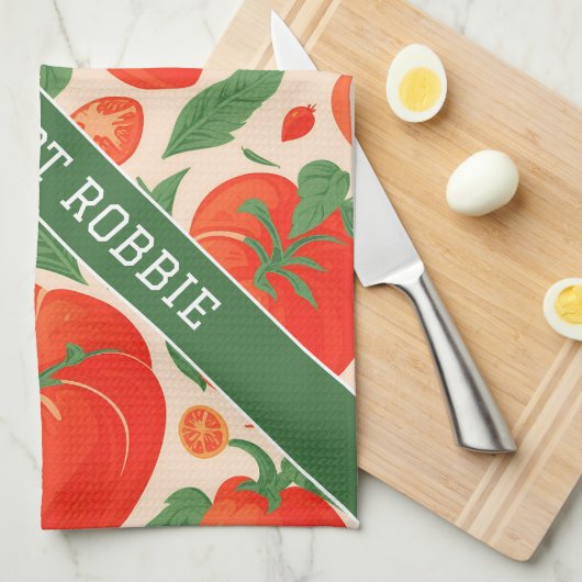 Tomaat Retro Kleurrijk Gepersonaliseerd Patroon Theedoek (Quarter Fold)