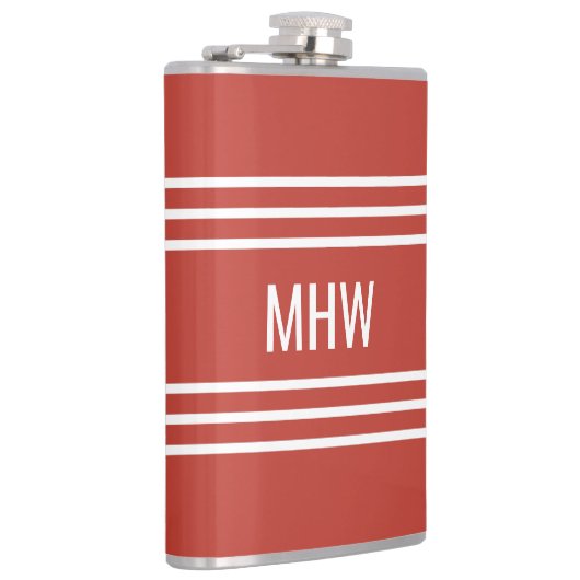 Tomaat Rode Strepen aangepaste monogram kolf Heupfles (Rechts)