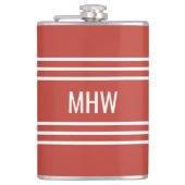 Tomaat Rode Strepen aangepaste monogram kolf Heupfles (Voorkant)