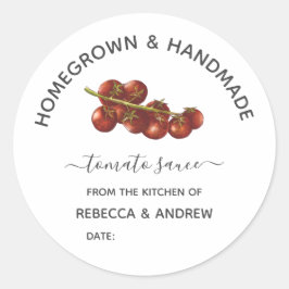 Tomaat saus van eigen tuin & handgemaakt in een we ronde sticker