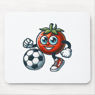 Tomaat Voetbalspeler Schattige Cartoon Met Voetbal Muismat