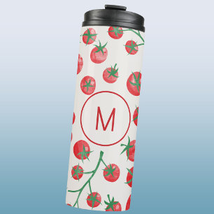 Tomaat Waterverf Mediterraan Monogram Initiaal Thermosbeker