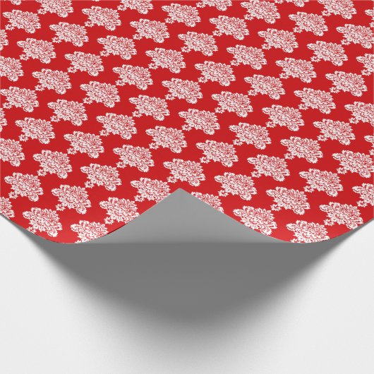 Tomaatrood | Wit Damast inpakpapier (Hoek)