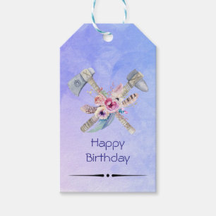 Tomahawk Feathers and Flowers Happy Birthday Cadeaulabel