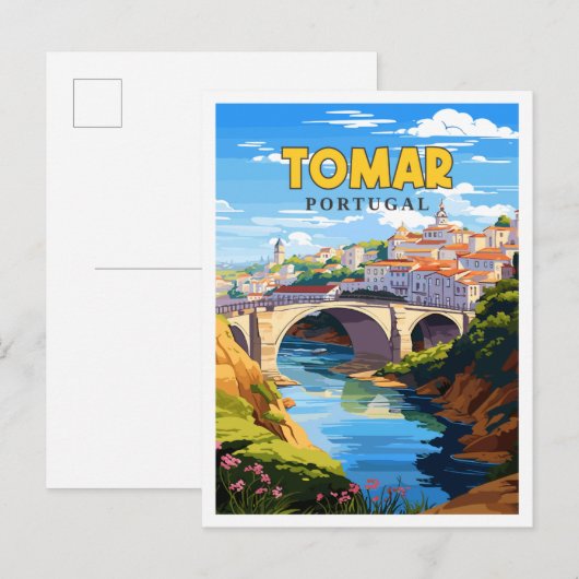 Tomar Portugal vintage reisillustratie Briefkaart (Voorkant / Achterkant)