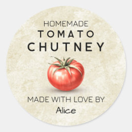 Tomat Chutney vintage inmaaklabel Ronde Sticker