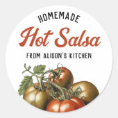 Tomat hete salsa inmaaklabel ronde sticker (Voorkant)
