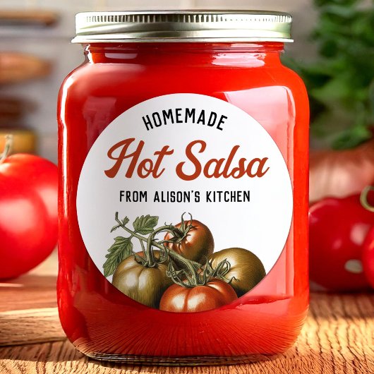 Tomat hete salsa inmaaklabel ronde sticker