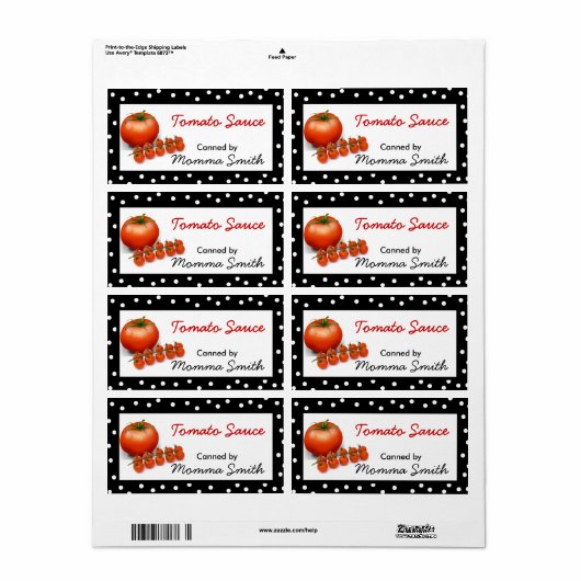 Tomaten Aangepaste inbliketiketten Etiket (Full Sheet)