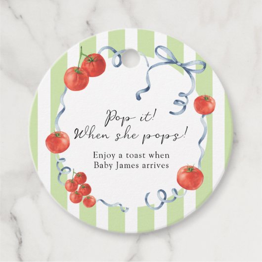 Tomaten Baby Shower Pop het! Als ze knalt Bedankjes Labels (Voorkant)