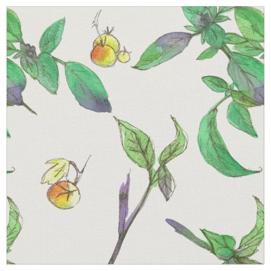 Tomaten Basil Herbs Waterverf Stof (Close Up)