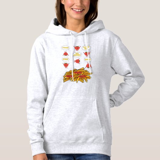 tomaten die naar gefrituurde aardappelen springen  hoodie (Voorkant)